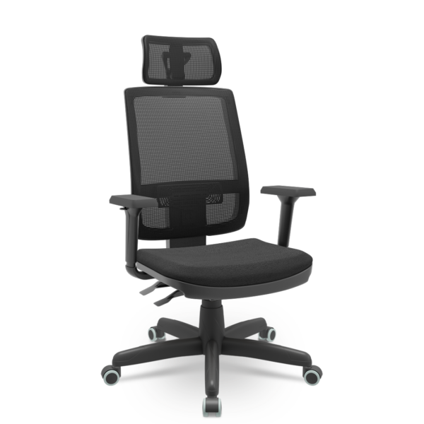 Cadeira Presidente Escritório Giratória BackSystem Brizza Plaxmetal com Braço 3D Material Sintético Preta