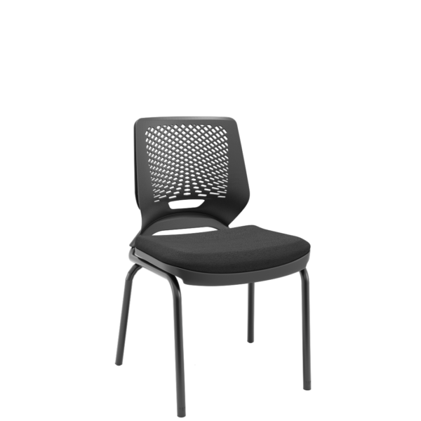 Cadeira de Escritório Fixa Aproximação Interlocutor 4 pés Beezi Base Preta Encosto Preto Assento Poliéster Plaxmetal