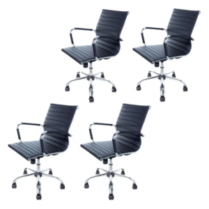 Kit 04 Cadeiras Escritório Diretor Esteirinha Eames Giratória Mecanismo Relax Preta