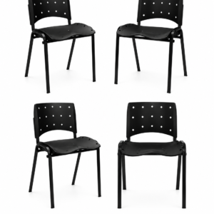 Ergoplax Kit 04 Cadeiras Fixas Empilháveis Plaxmetal Preta
