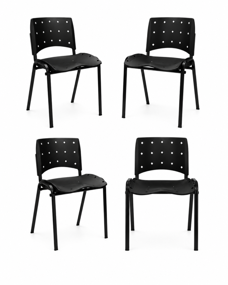 Ergoplax Kit 04 Cadeiras Fixas Empilháveis Plaxmetal Preta