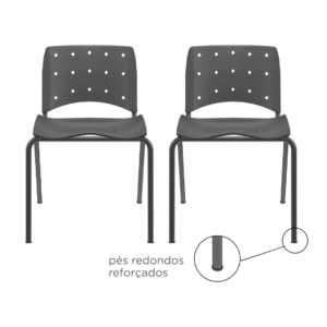 KIT 02 Cadeiras Fixas Ergoplax Slim 4 Pés Preta Plaxmetal