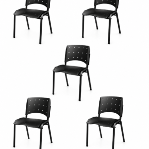 Ergoplax Kit 05 Cadeiras Fixas Empilháveis Plaxmetal Preta