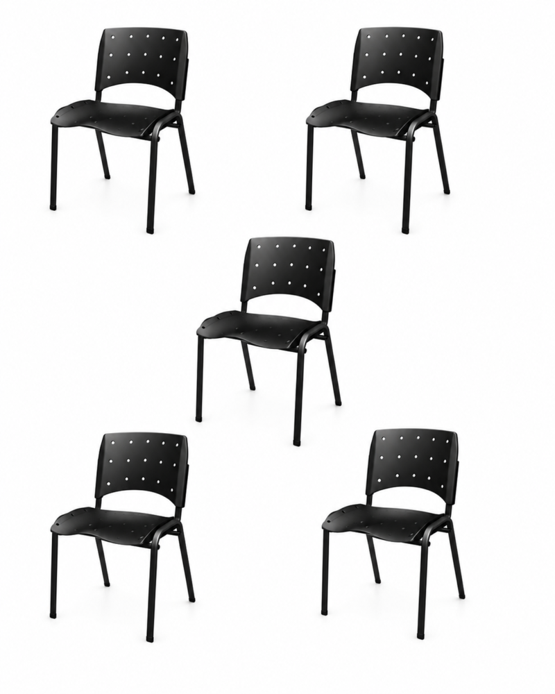 Ergoplax Kit 05 Cadeiras Fixas Empilháveis Plaxmetal Preta