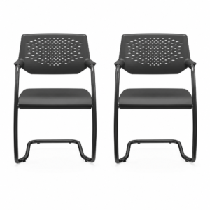 Cadeira Interlocutor Fixa Piena Plaxmetal Couro Eco Preta - Kit 2