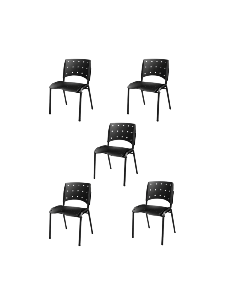 Ergoplax Kit 05 Cadeiras Fixas Empilháveis Plaxmetal Preta