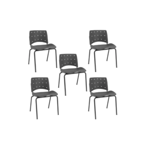 KIT 05 Cadeiras Fixas Ergoplax Slim 4 Pés Preta Plaxmetal