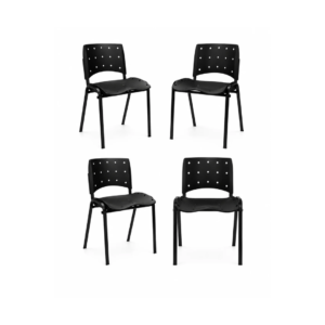 Ergoplax Kit 04 Cadeiras Fixas Empilháveis Plaxmetal Preta