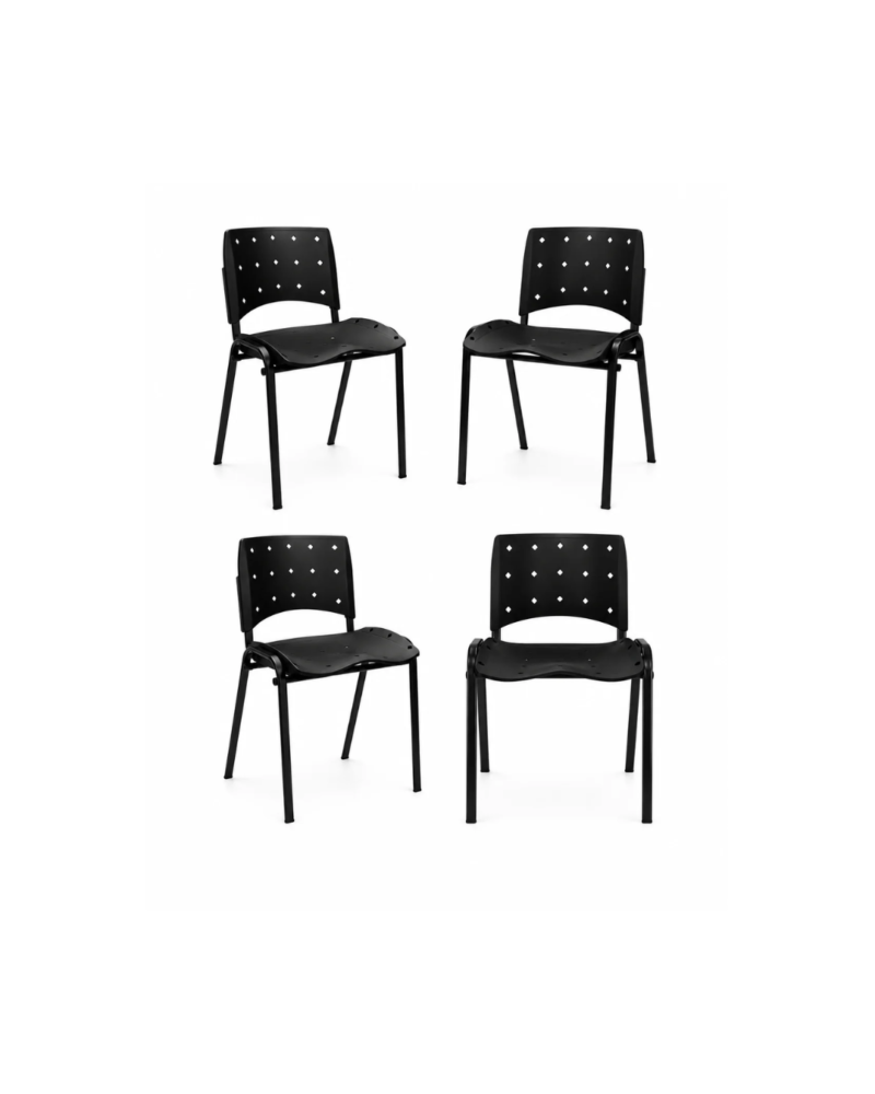 Ergoplax Kit 04 Cadeiras Fixas Empilháveis Plaxmetal Preta