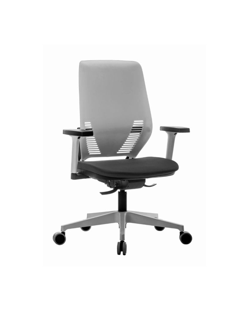 Cadeira Escritório Presidente Giratória Easyflex Rhodes Encosto Branco Braço Boss Poliéster Preto