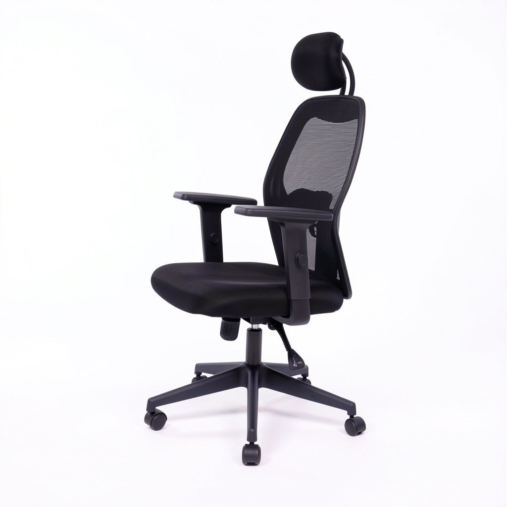 Cadeira Escritório Presidente Tela Mesh W-43C Preta Braço 2D