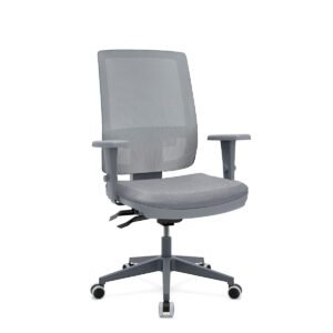 Cadeira de Escritório Presidente Brizza Braço 3D Backplax NR17 Base Piramidal Revestimento Poliéster Cinza - Plaxmetal