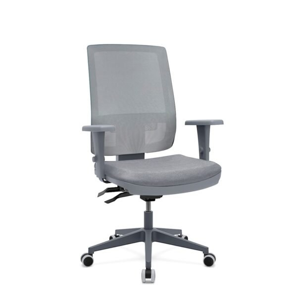 Cadeira de Escritório Presidente Brizza Braço 3D Backplax NR17 Base Piramidal Revestimento Poliéster Cinza - Plaxmetal
