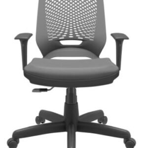 Cadeira de Escritório Giratória Beezi Braço Regulável Assento Facto Grafite e Encosto Cinza Plaxmetal