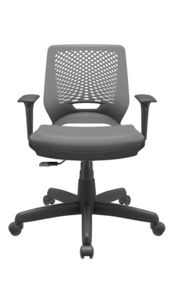 Cadeira de Escritório Giratória Beezi Braço Regulável Assento Facto Grafite e Encosto Cinza Plaxmetal