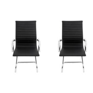 Kit 02 Cadeiras Diretor Fixa Eames Esteirinha Cromada Preta