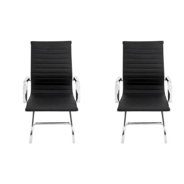 Kit 02 Cadeiras Diretor Fixa Eames Esteirinha Cromada Preta