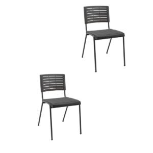 Kit 02 Cadeiras Fixas Multiuso Niala Plaxmetal NR17 Preto