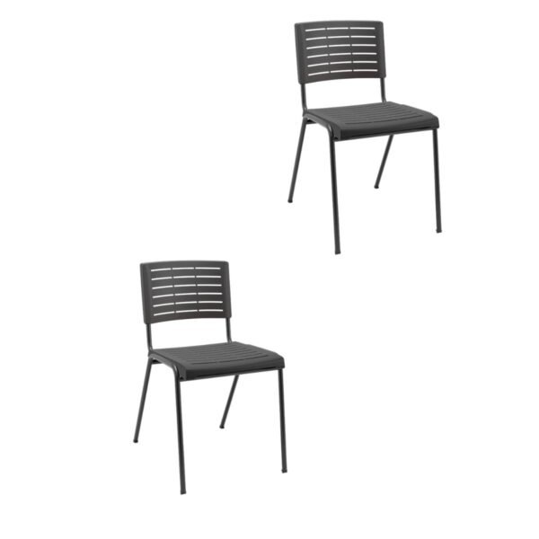 Kit 02 Cadeiras Fixas Multiuso Niala Plaxmetal NR17 Preto