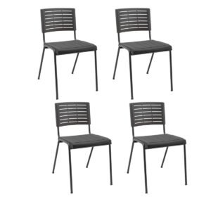 Kit 04 Cadeiras Fixas Niala Empilhável Plaxmetal NR17 Preto