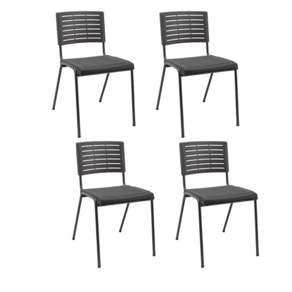Kit 04 Cadeiras Fixas Niala Empilhável Plaxmetal NR17 Preto
