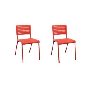 Kit 02 Cadeiras Fixa Multiuso Niala Plaxmetal NR17 Vermelho