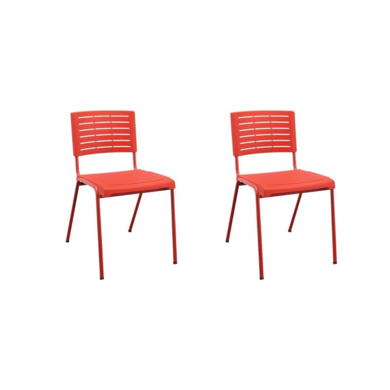 Kit 02 Cadeiras Fixa Multiuso Niala Plaxmetal NR17 Vermelho