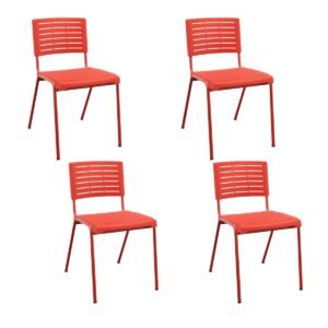 Kit 04 Cadeiras Fixa Multiuso Niala Plaxmetal NR17 Vermelho