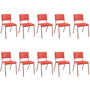 Kit 10 Cadeiras Fixa Multiuso Niala Plaxmetal NR17 Vermelho