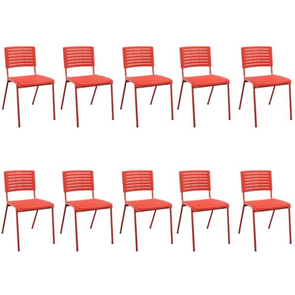 Kit 10 Cadeiras Fixa Multiuso Niala Plaxmetal NR17 Vermelho