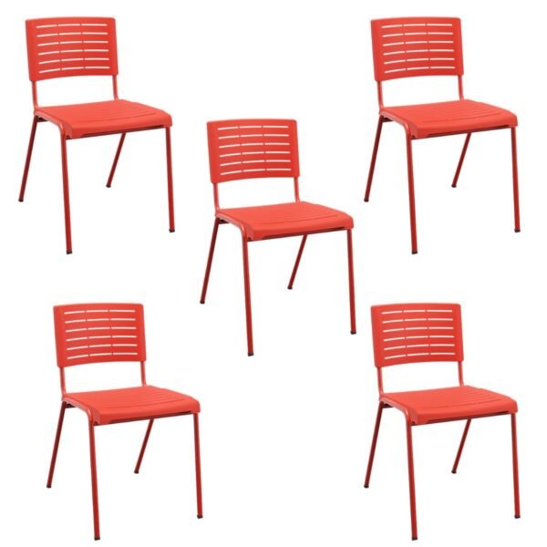 Kit 05 Cadeiras Fixa Multiuso Niala Plaxmetal NR17 Vermelho