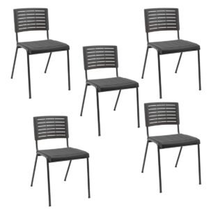 Kit 05 Cadeiras Fixas Multiuso Niala Plaxmetal NR17 Preto