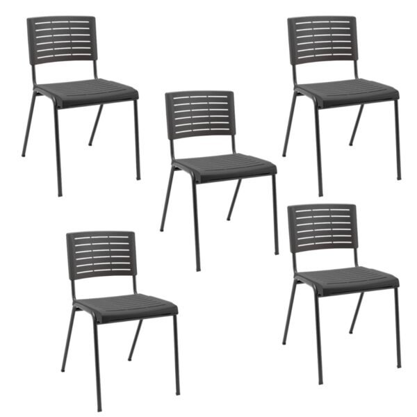 Kit 05 Cadeiras Fixas Multiuso Niala Plaxmetal NR17 Preto