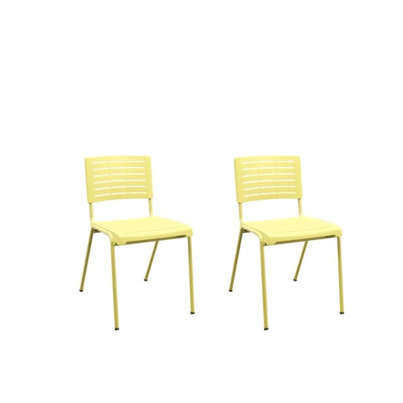 Kit 02 Cadeiras Fixas Multiuso Niala Plaxmetal NR17 Amarelo