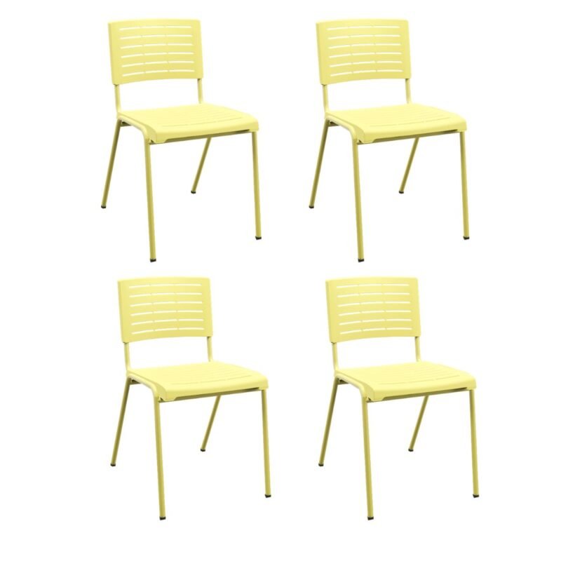 Kit 04 Cadeiras Fixas Multiuso Niala Plaxmetal Amarelo