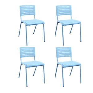 Kit 04 Cadeiras Fixa Multiuso Niala Plaxmetal Azul Celeste