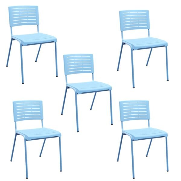 Kit 05 Cadeiras Fixa Multiuso Niala Plaxmetal NR17 Azul Celeste