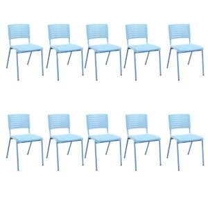 Kit 10 Cadeiras Fixa Multiuso Niala Plaxmetal NR17 Azul Celeste