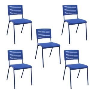 Kit 05 Cadeiras Fixa Escritório Multiuso Niala Plaxmetal NR17 Azul
