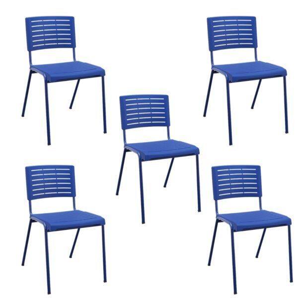Kit 05 Cadeiras Fixa Escritório Multiuso Niala Plaxmetal NR17 Azul