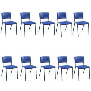 Kit 10 Cadeiras Fixa Escritório Multiuso Niala Plaxmetal NR17 Azul