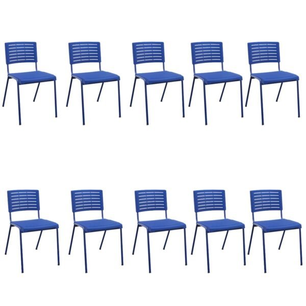 Kit 10 Cadeiras Fixa Escritório Multiuso Niala Plaxmetal NR17 Azul