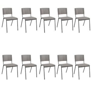 Kit 10 Cadeiras Fixa  Multiuso Niala Plaxmetal NR17 Basalto (Cinza)