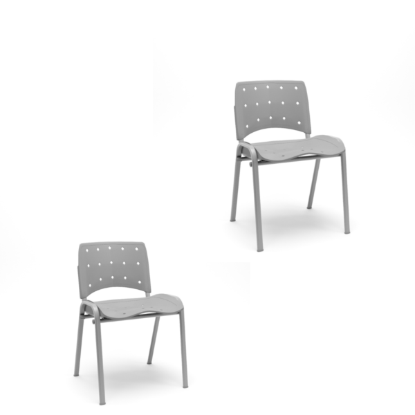 Kit 02 Cadeiras Fixas 4 pés Ergoplax Plaxmetal Cinza