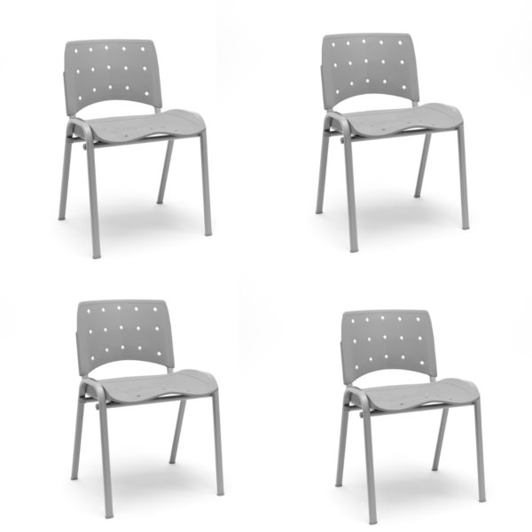 Kit 04 Cadeiras Fixas 4 pés Ergoplax Plaxmetal Cinza