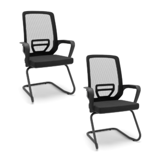 Kit 02 Cadeiras Fixas Pé S Adrix Plaxmetal Couro Eco Preta