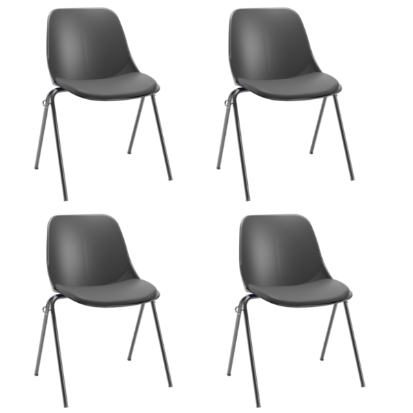 Kit 04 Cadeiras Quick Preta Assento Estofado Vinil Preto Empilhável Plaxmetal