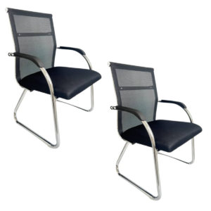 Kit 02 Cadeiras Interlocutor Mesh Fixa Roma Preta W-122 Pé Trapézio