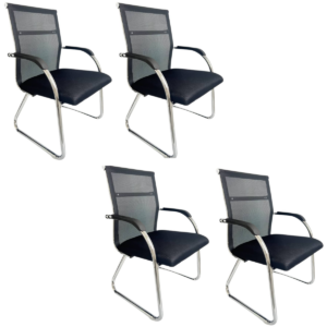 Cadeira Interlocutor Mesh Fixa Roma Preta W-122 Pé Trapézio - Kit 04