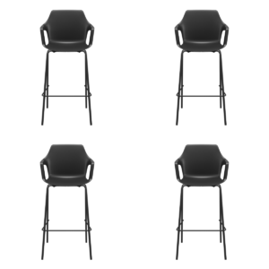 Banqueta Vesper Plaxmetal 4 Pés Com Braço Preto - Kit 04